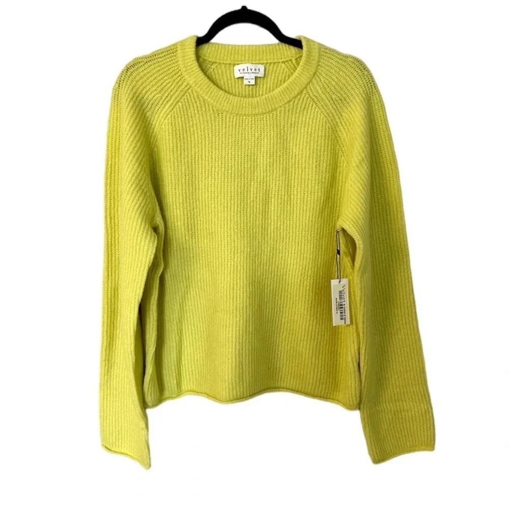 Velvet by Graham & Spencer Long Sleeve Wool Blend Sweater in Citron Sz XL NWT